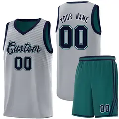 Gray Midnight Green Chest Slash Pattern Basketball Jersey 1