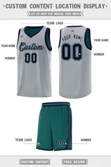 Gray Midnight Green Chest Slash Pattern Basketball Jersey 3