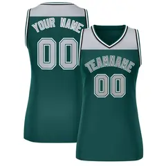 Women's Gray Midnight Green Color Block Mesh Basketball Jersey 1