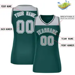 Women's Gray Midnight Green Color Block Mesh Basketball Jersey 2