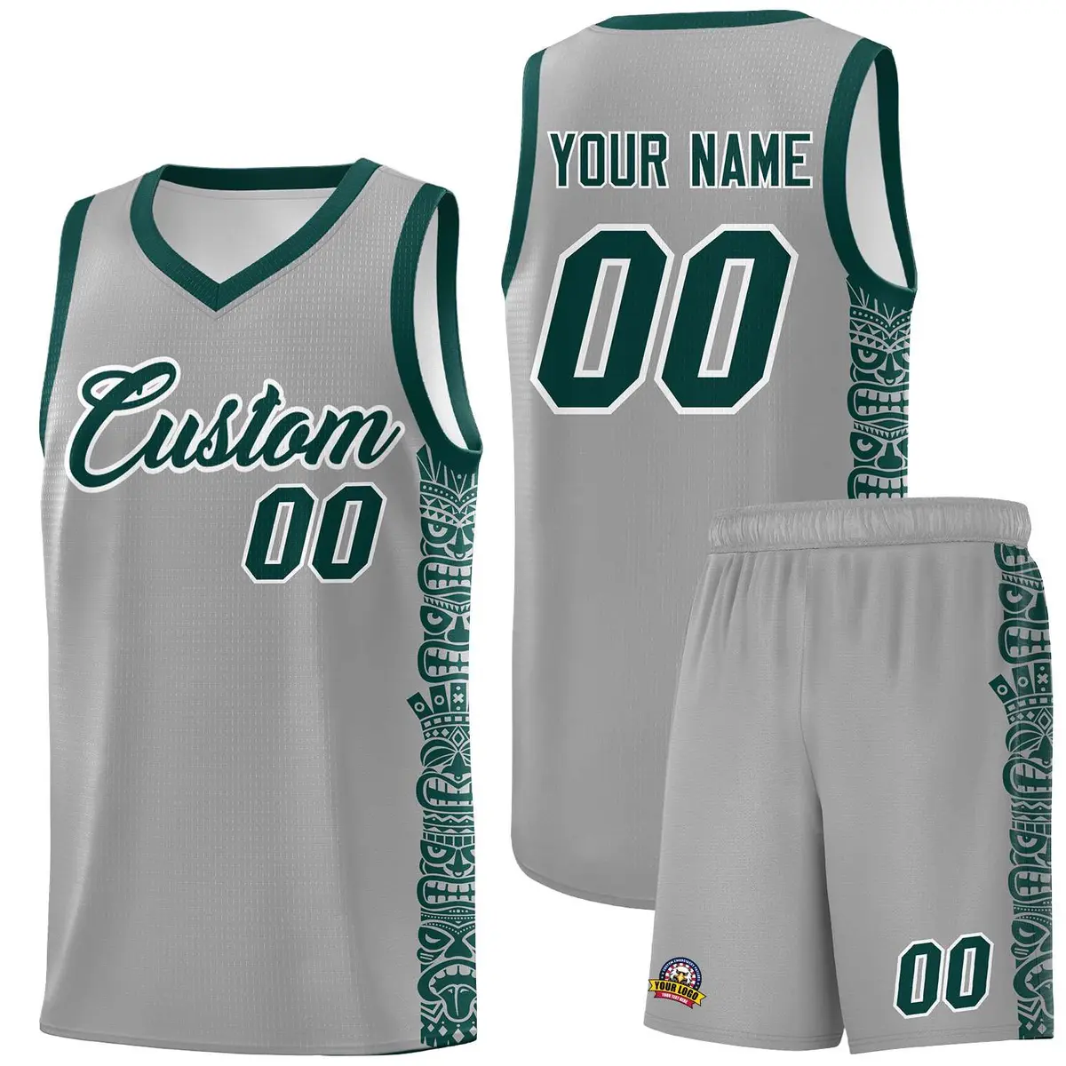 Gray Midnight Green Indians Pattern Basketball Jersey