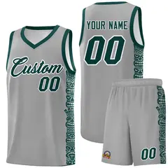Gray Midnight Green Indians Pattern Basketball Jersey 1