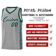Gray Midnight Green Indians Pattern Basketball Jersey 2