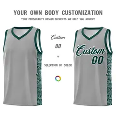 Gray Midnight Green Indians Pattern Basketball Jersey 3
