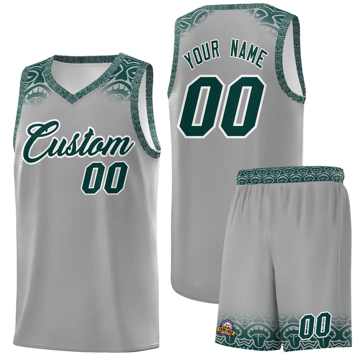 Gray Midnight Green Indians Print Basketball Jersey