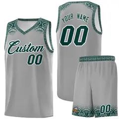 Gray Midnight Green Indians Print Basketball Jersey 1