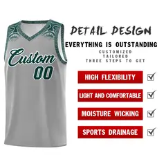 Gray Midnight Green Indians Print Basketball Jersey 2