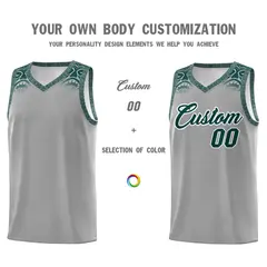 Gray Midnight Green Indians Print Basketball Jersey 3