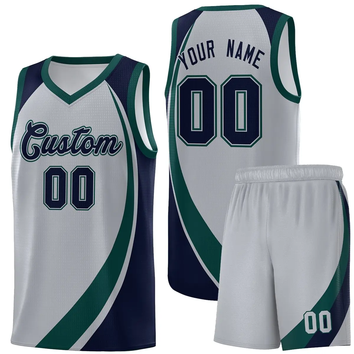 Gray Midnight Green-Navy Color Block Team Basketball Jersey