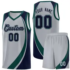 Gray Midnight Green-Navy Color Block Team Basketball Jersey 1