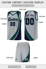 Gray Midnight Green-Navy Color Block Team Basketball Jersey 2