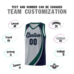 Gray Midnight Green-Navy Color Block Team Basketball Jersey 3