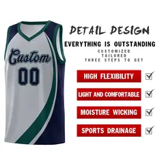 Gray Midnight Green-Navy Color Block Team Basketball Jersey 4