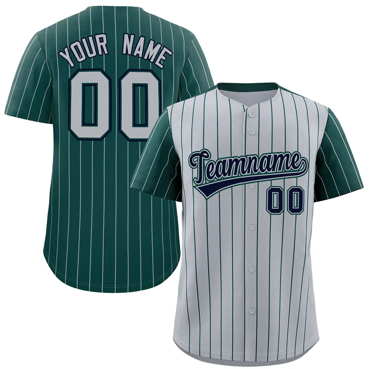 Gray Midnight Green Pinstripe Raglan Sleeves Baseball Jersey