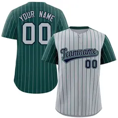 Gray Midnight Green Pinstripe Raglan Sleeves Baseball Jersey