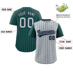 Gray Midnight Green Pinstripe Raglan Sleeves Baseball Jersey 2
