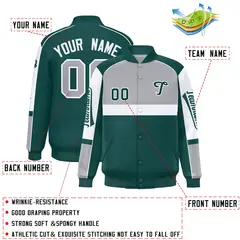 Gray Midnight Green Raglan Sleeves Varsity Letterman Jacket 2