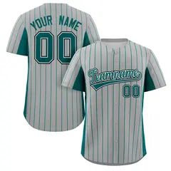 Gray Midnight Green Stripe Full Button Baseball Jersey 1