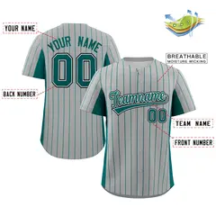 Gray Midnight Green Stripe Full Button Baseball Jersey 2