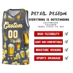 Gray National Beer Day Beer Bubble Basketball Jersey 5