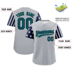 Gray Navy American Flag Raglan Baseball Jersey 2