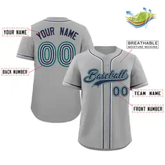 Gray Navy-Aqua Authentic Classic Baseball Jersey 2
