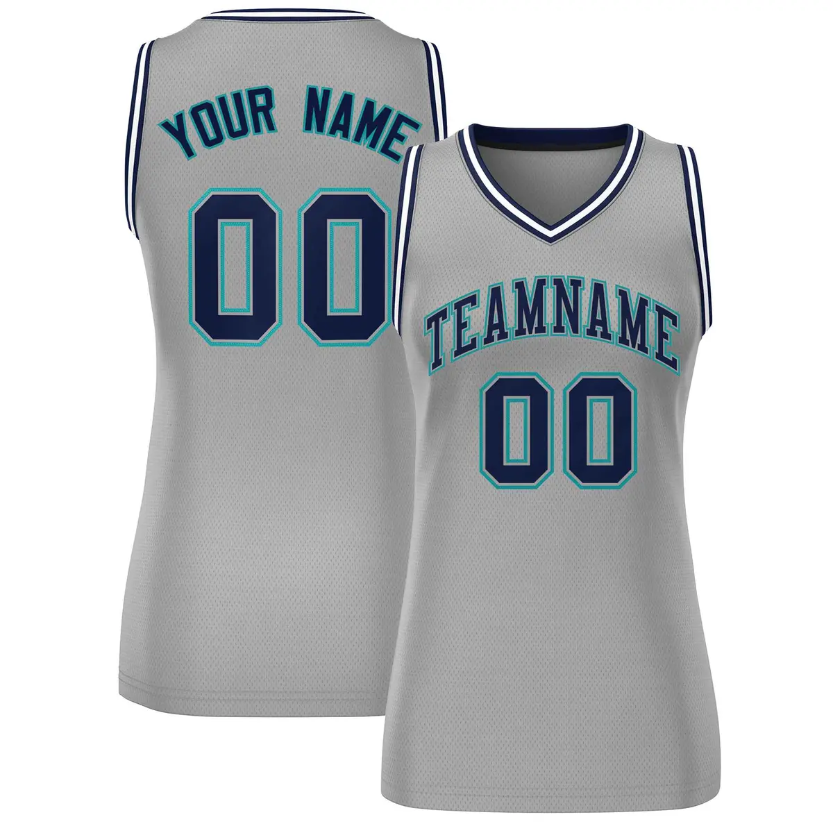Gray Navy-Aqua Classic Mesh Basketball Jersey for Women