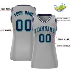 Gray Navy-Aqua Classic Mesh Basketball Jersey for Women 2