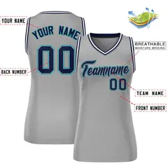 Gray Navy-Aqua Classic Mesh Basketball Jersey for Women 2