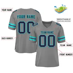 Gray Navy-Aqua Classic Style Authentic Football Jersey 2