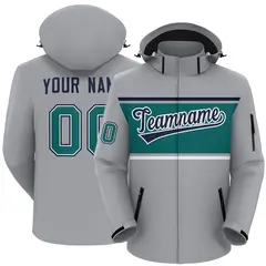 Gray Navy-Aqua Color Block Hooded Waterproof Outdoor Jacket 1