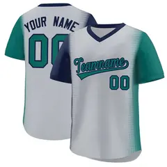 Gray Navy-Aqua Raglan Pullover Authentic Baseball Jersey 1