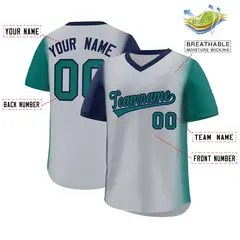 Gray Navy-Aqua Raglan Pullover Authentic Baseball Jersey 2