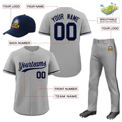 Gray Navy Baseball Jersey Pants Hat Uniform Package 2
