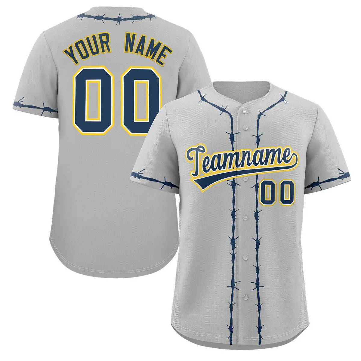 Gray Navy Blue Thorns Ribbed Baseball Jersey