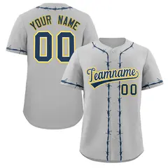 Gray Navy Blue Thorns Ribbed Baseball Jersey 1