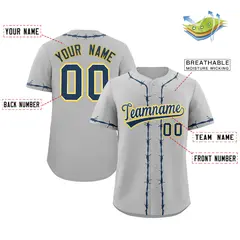 Gray Navy Blue Thorns Ribbed Baseball Jersey 2
