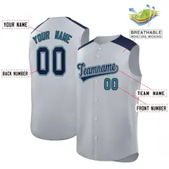 Gray Navy Classic Authentic Sleeveless Baseball Jersey 2