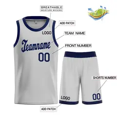 Gray Navy Classic Basketball Jersey Sports Uniform 3
