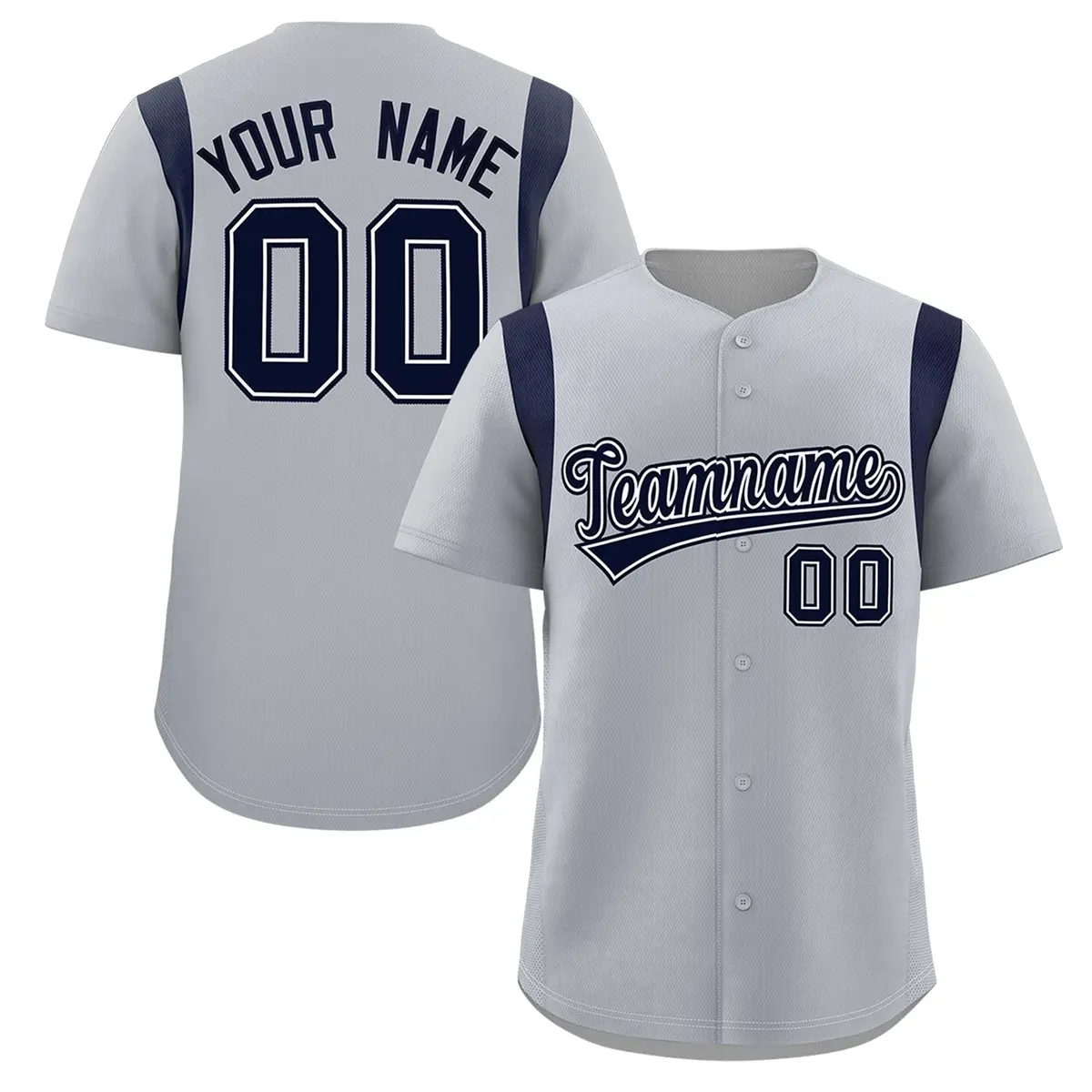 Gray Navy Classic Full Button Baseball Jersey