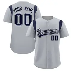 Gray Navy Classic Full Button Baseball Jersey
