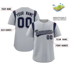 Gray Navy Classic Full Button Baseball Jersey 2