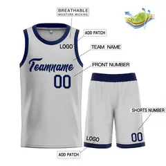 Gray Navy Classic Heal Sports Basketball Jersey Uniform Set 3