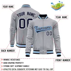Gray Navy Classic Varsity Full-Zip Letterman Baseball Jacket 4