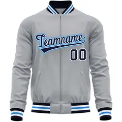 Gray Navy Classic Varsity Full-Zip Letterman Baseball Jacket 5