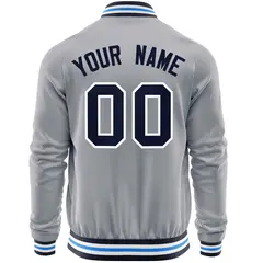 Gray Navy Classic Varsity Full-Zip Letterman Baseball Jacket 6