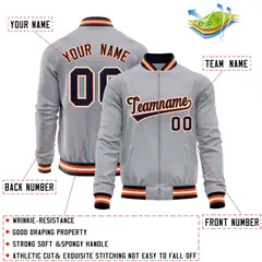 Gray Navy Classic Varsity Full-Zip Letterman Baseball Jacket 4
