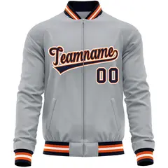 Gray Navy Classic Varsity Full-Zip Letterman Baseball Jacket 5