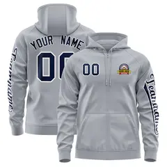 Gray Navy Classic Varsity Full-Zip Letterman Jacket Hoodie 1