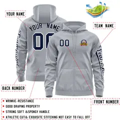 Gray Navy Classic Varsity Full-Zip Letterman Jacket Hoodie 4